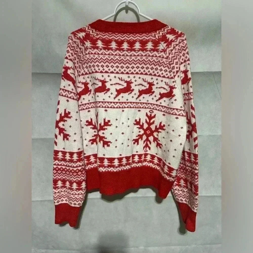 Dec. 25th Women XL Holiday Knit Button Down Cardigan Sweater Christmas Reindeer